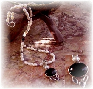 Black Onyx, Fresh Water Pearl, Amethyst & Sterling Silver