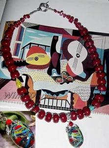 Picasso Jasper Sterling Silver & Red Coral